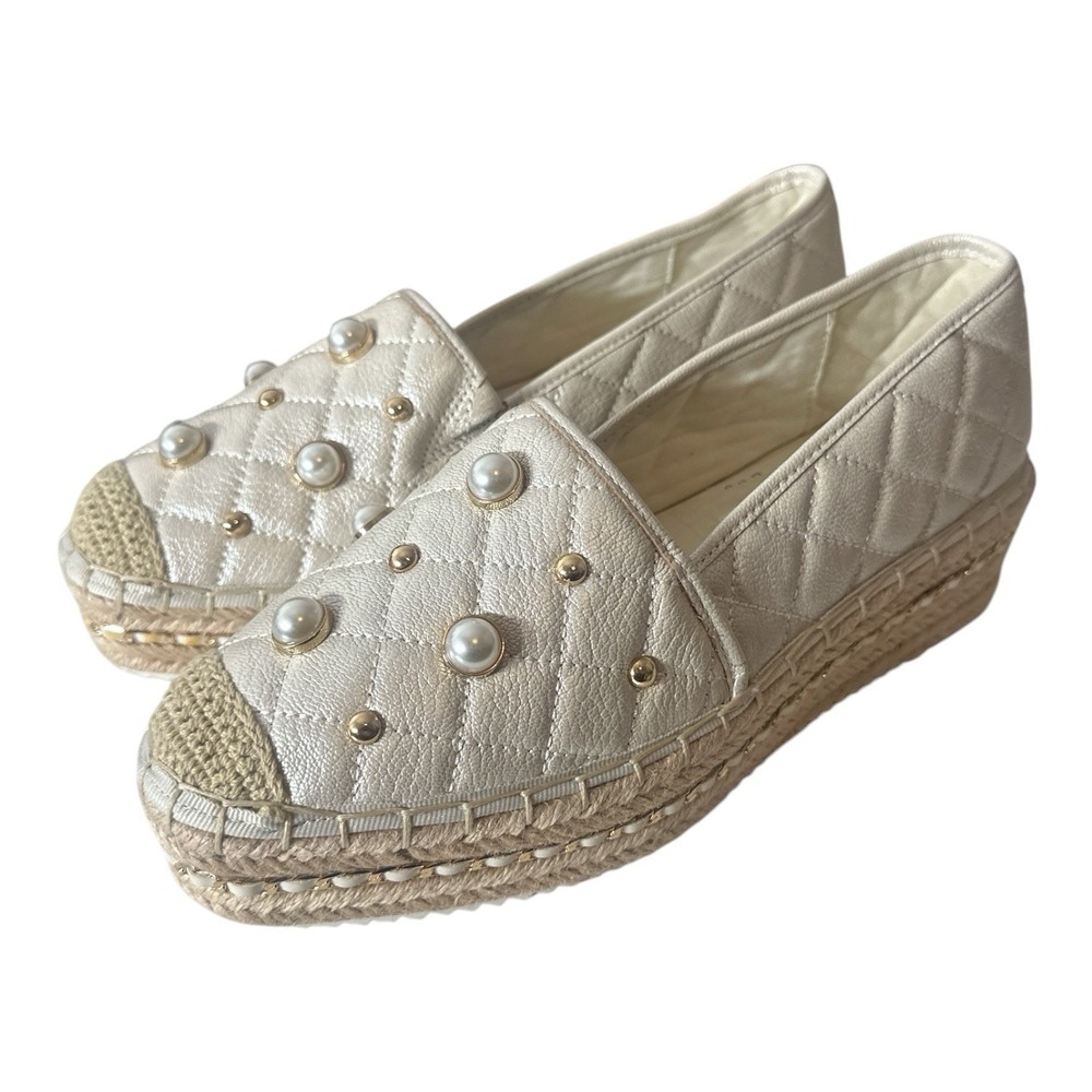New Karl Lagerfeld Paris Womens Flat Espadrille Platform Shoes Size 6.5 M Beige